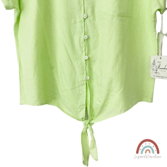 New! Linen Button Down Lime Oversized Camp ShirtTop - Picture 7 of 11